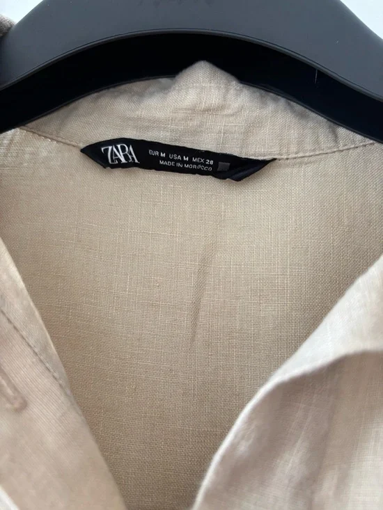 Zara Beige Oversized Linen Collared Button Shirt - Picture 3 of 3